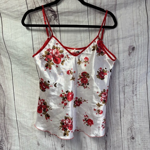 Vintage Floral Rose Patterned Satin Camisole Top Medium - Picture 1 of 5